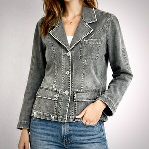 Vtg 90s Z. CAVARICCI Distressed Gray Denim Blazer Jacket Y2K Grunge EUC